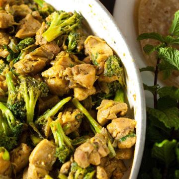 Chicken and broccoli cooked and sauteed in ginger garlic, pepper, and spices. This Indian Healthy Chicken and Broccoli Stir Fry is a healthy and tasty side-dish with rice, roti, and any Indian bread. An easy recipe which you can make for a weekday dinner.